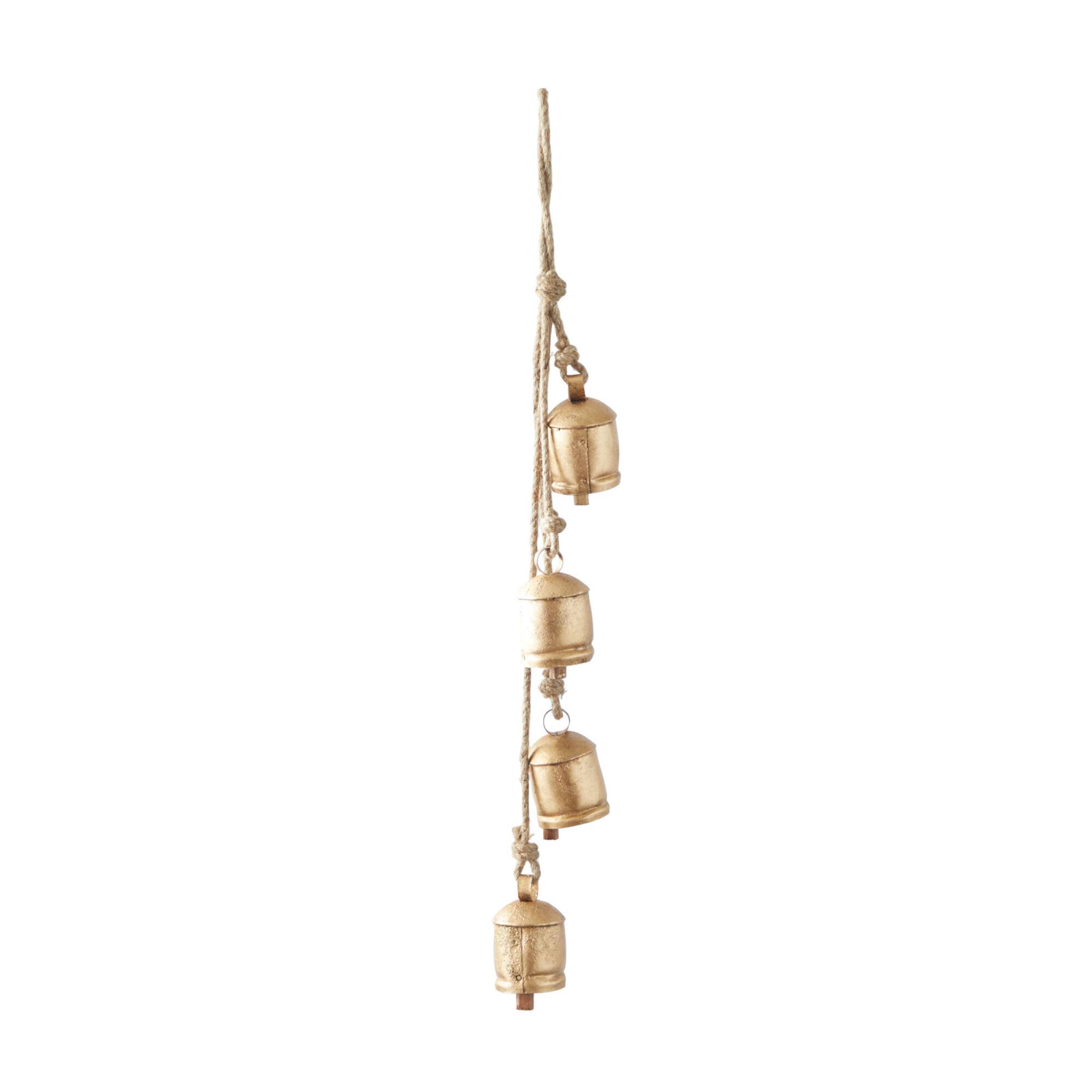 Gold Metal Bohemian Decorative Cow Bell, 4" x 3" x 30"